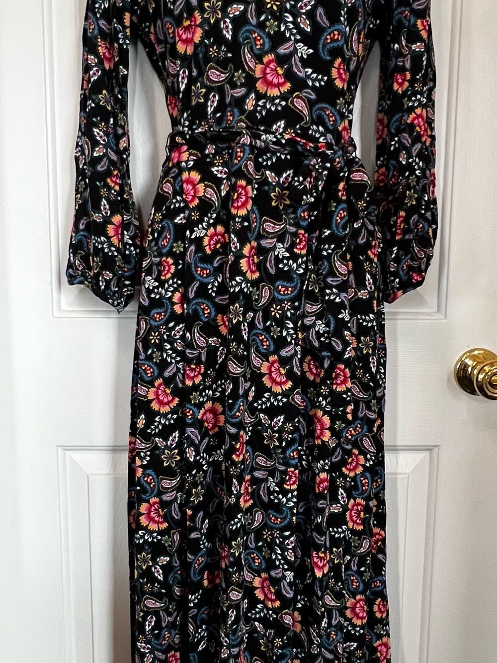 Boden Black Floral Paisley Jersey Midi Dress